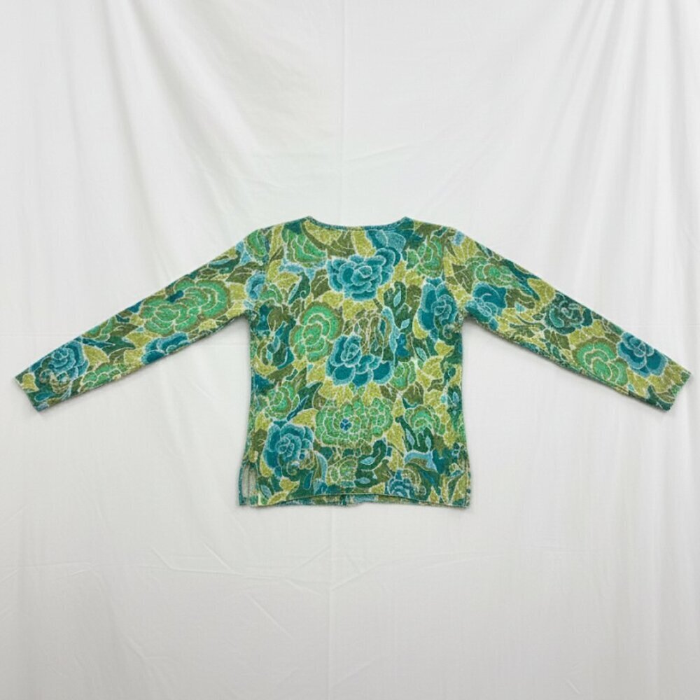 NWT Dana Buchman Women’s Green Teal Spring Floral Open Knit Sweater Size L - Picture 5 of 13